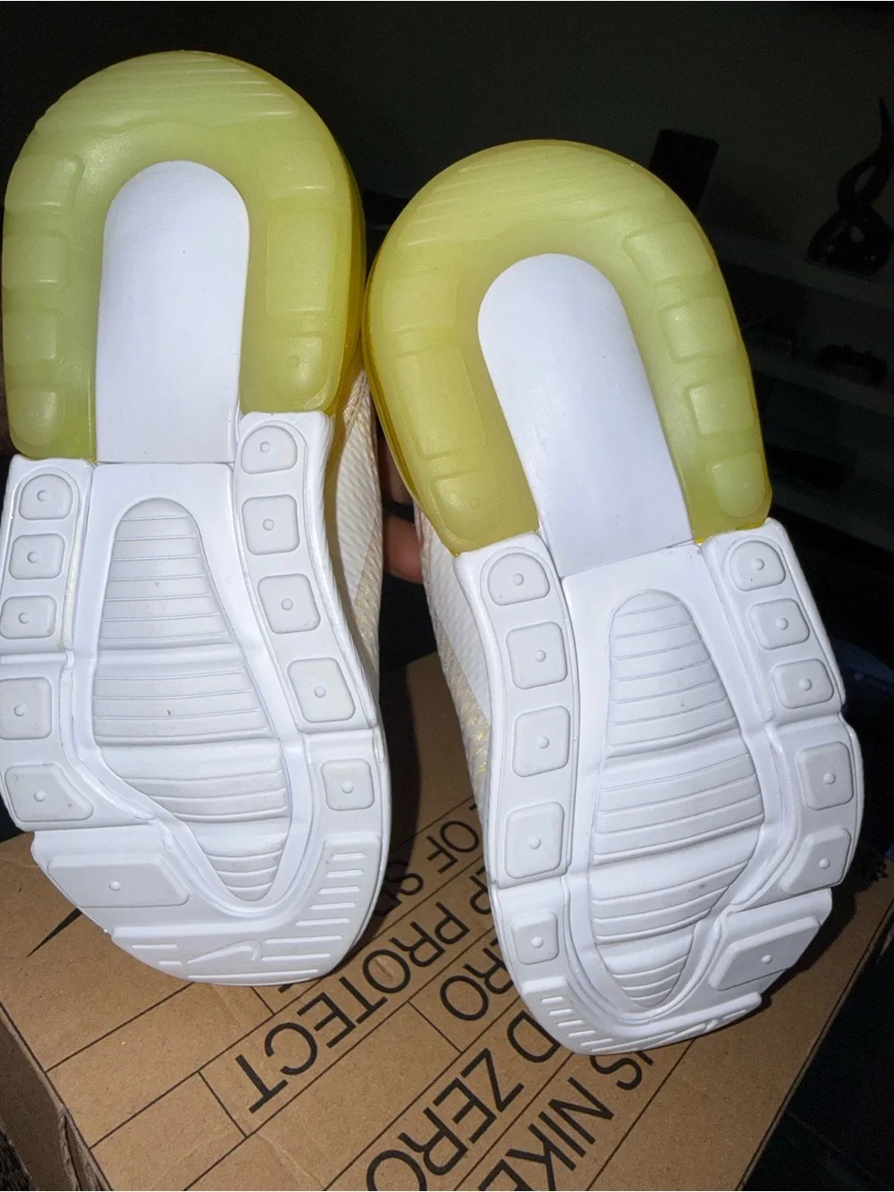 Nike Kids White and Pale Yellow Sneakers with Neon Green Accents